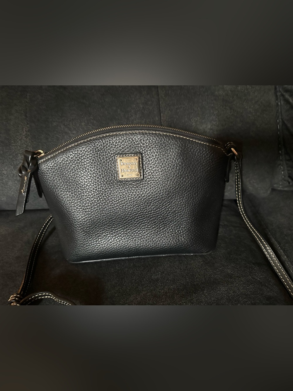 Dooney & Bourke Black Pebble Grain Leather Domed Crossbody Bag with Red Interior